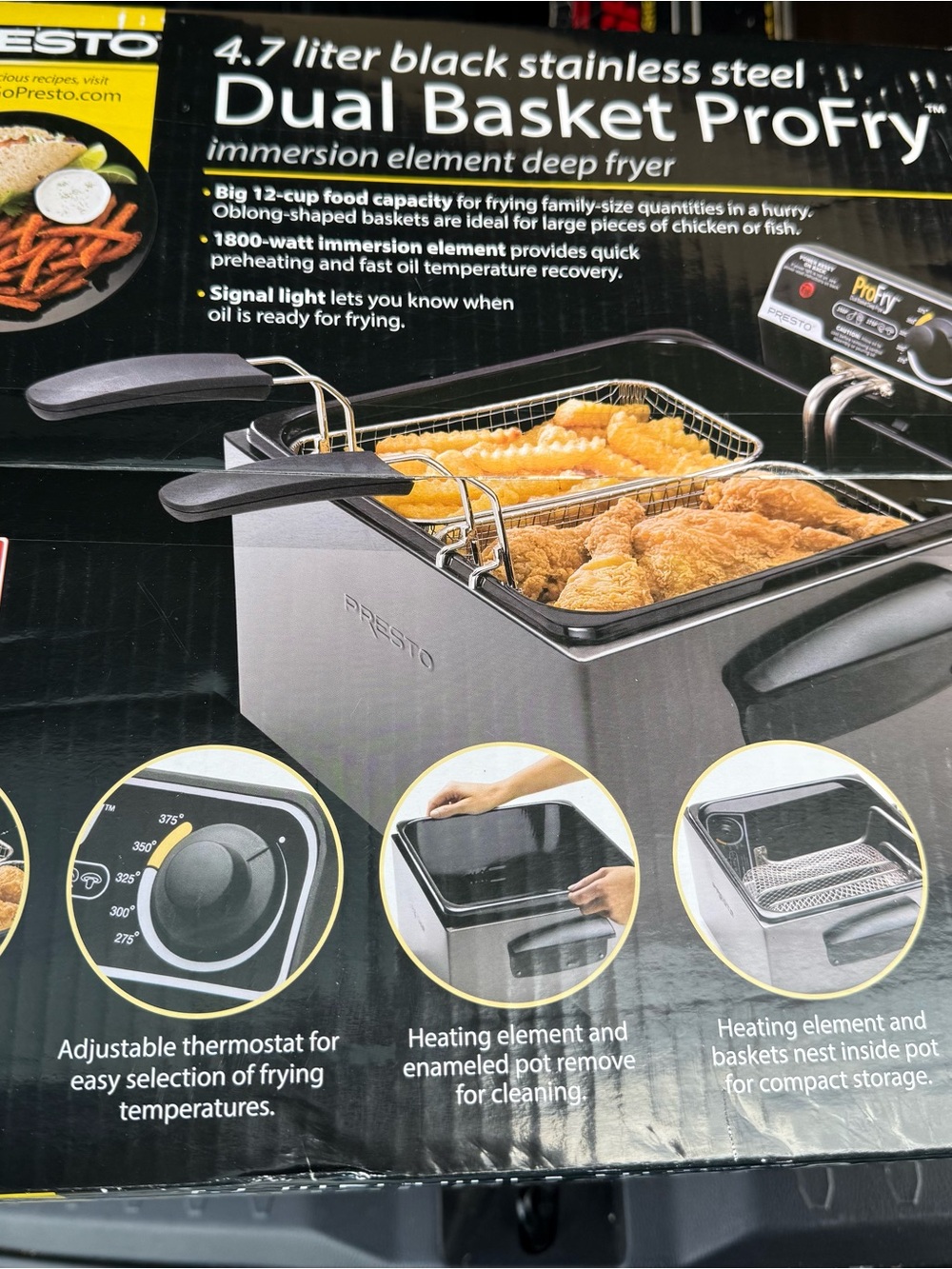 Presto 4.7L Dual Basket ProFry Stainless Steel Deep Fryer - Black/Silver NEW
